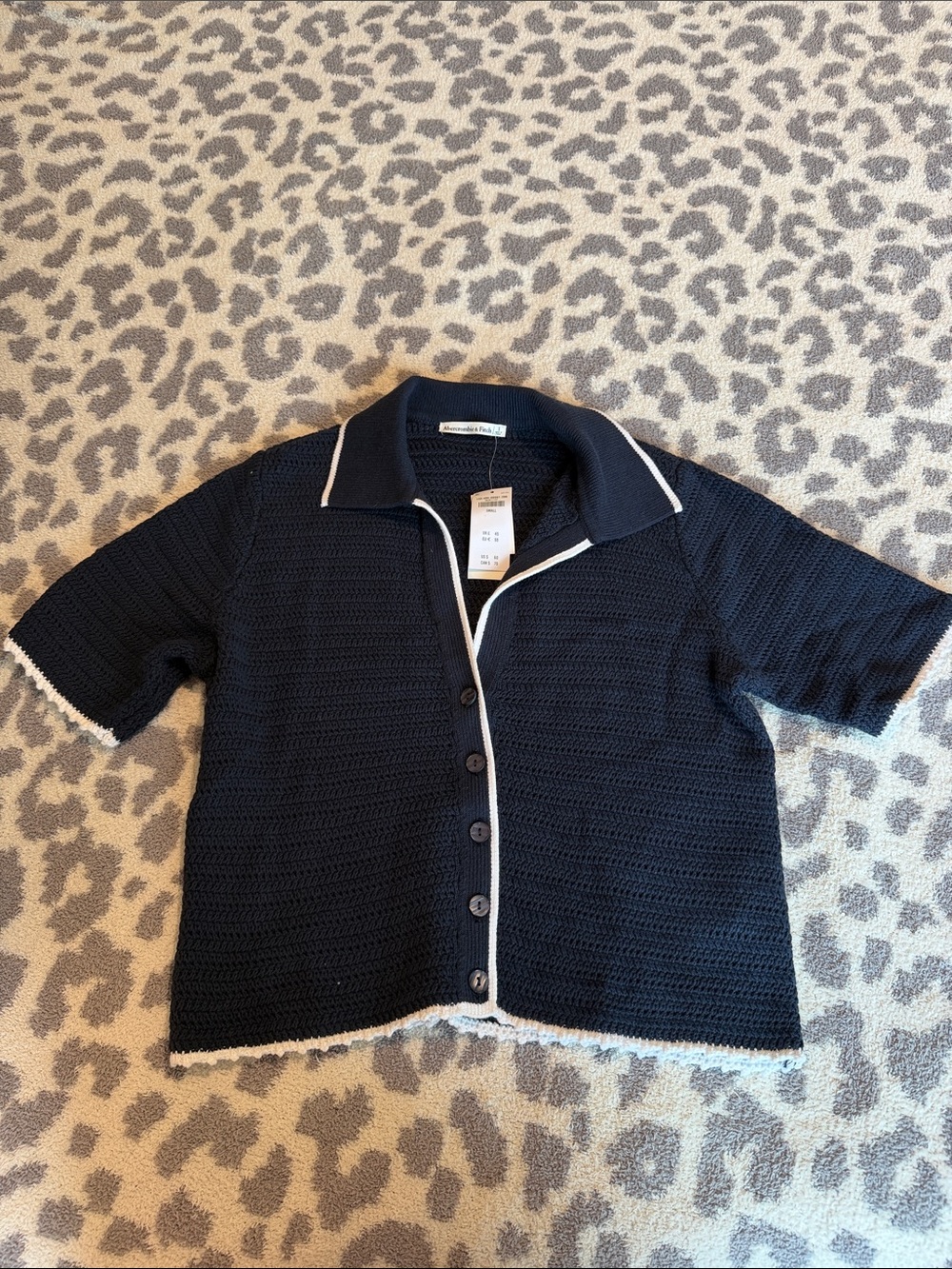 Abercrombie & Fitch Navy Button-Front Knit Top with White Trim
